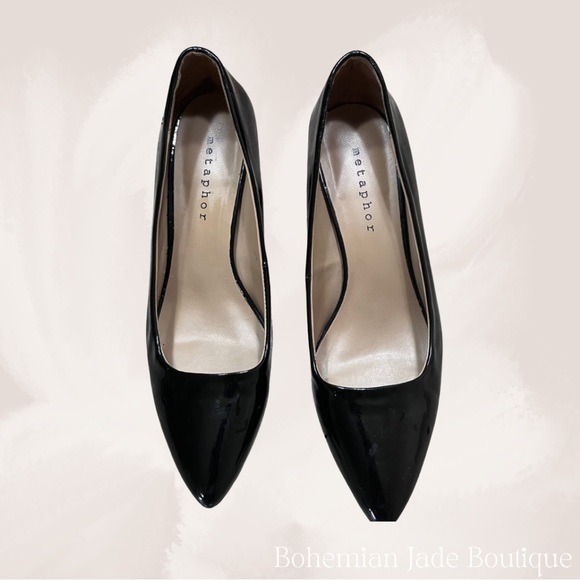 Metaphor Black Patent Pointed Toe Pumps Heels - Size 7 - Picture 3 of 5